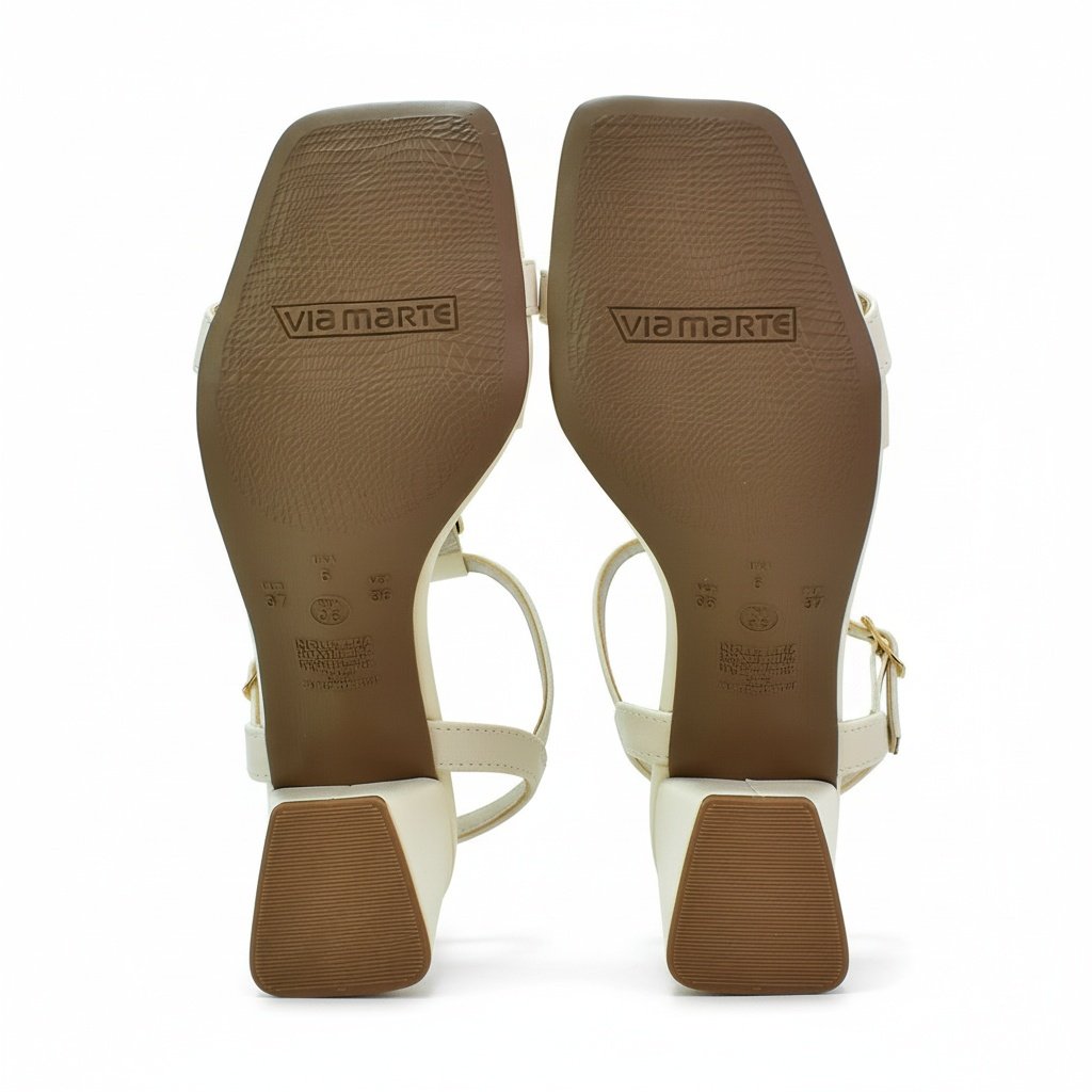 Sandalia Via Marte Elegancia Marfim Feminina Salto Bloco Branco 6
