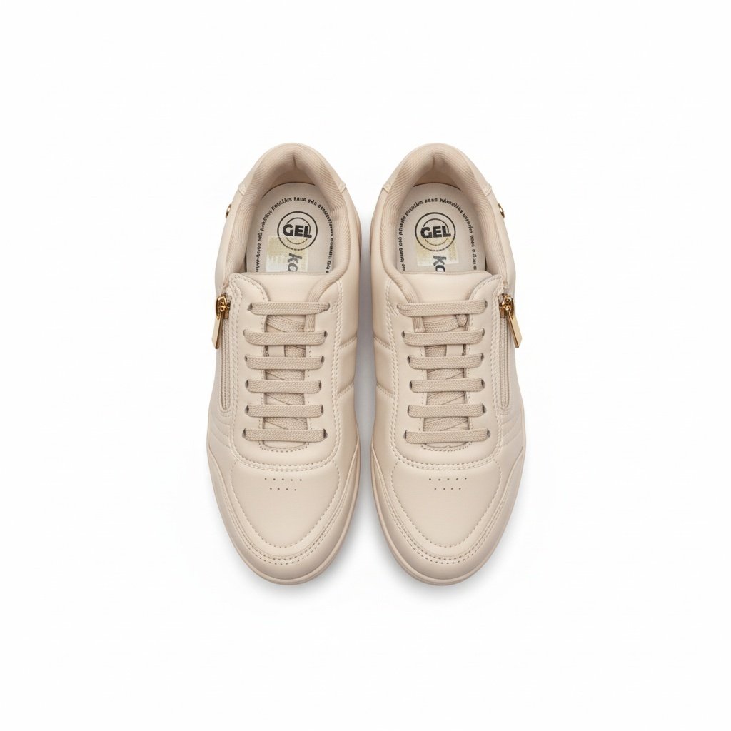 Tenis Kolosh TULE Ziper Lateral Ortopedico Feminino Bege 4