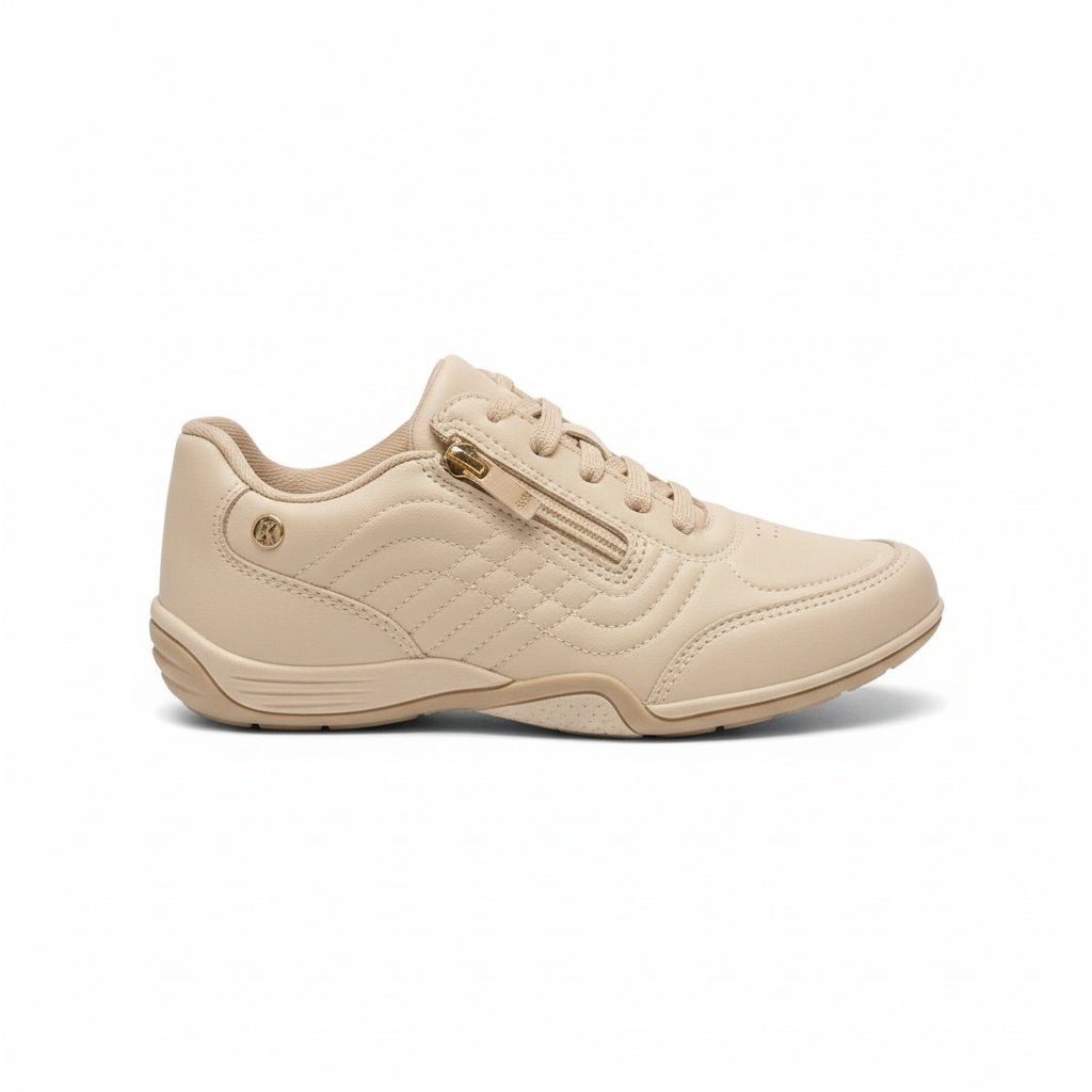 Tenis Kolosh TULE Ziper Lateral Ortopedico Feminino Bege 3