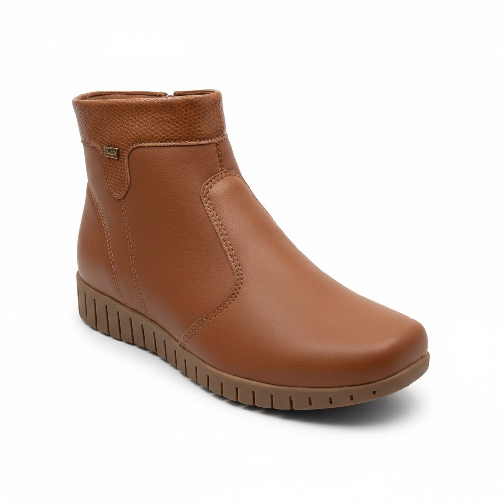 Bota Campesi Mascavo Ziper Feminina Estilo Moderno