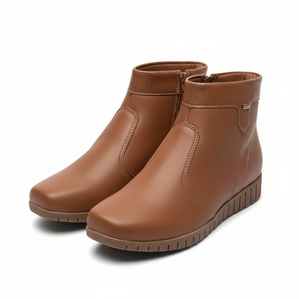 Bota Campesi Mascavo Ziper Feminina Estilo Moderno Marrom 2