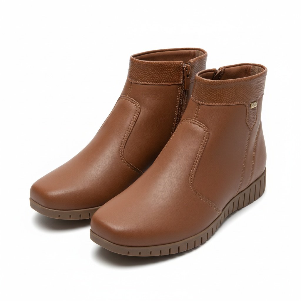 Bota Campesi Mascavo Ziper Feminina Estilo Moderno Marrom 5