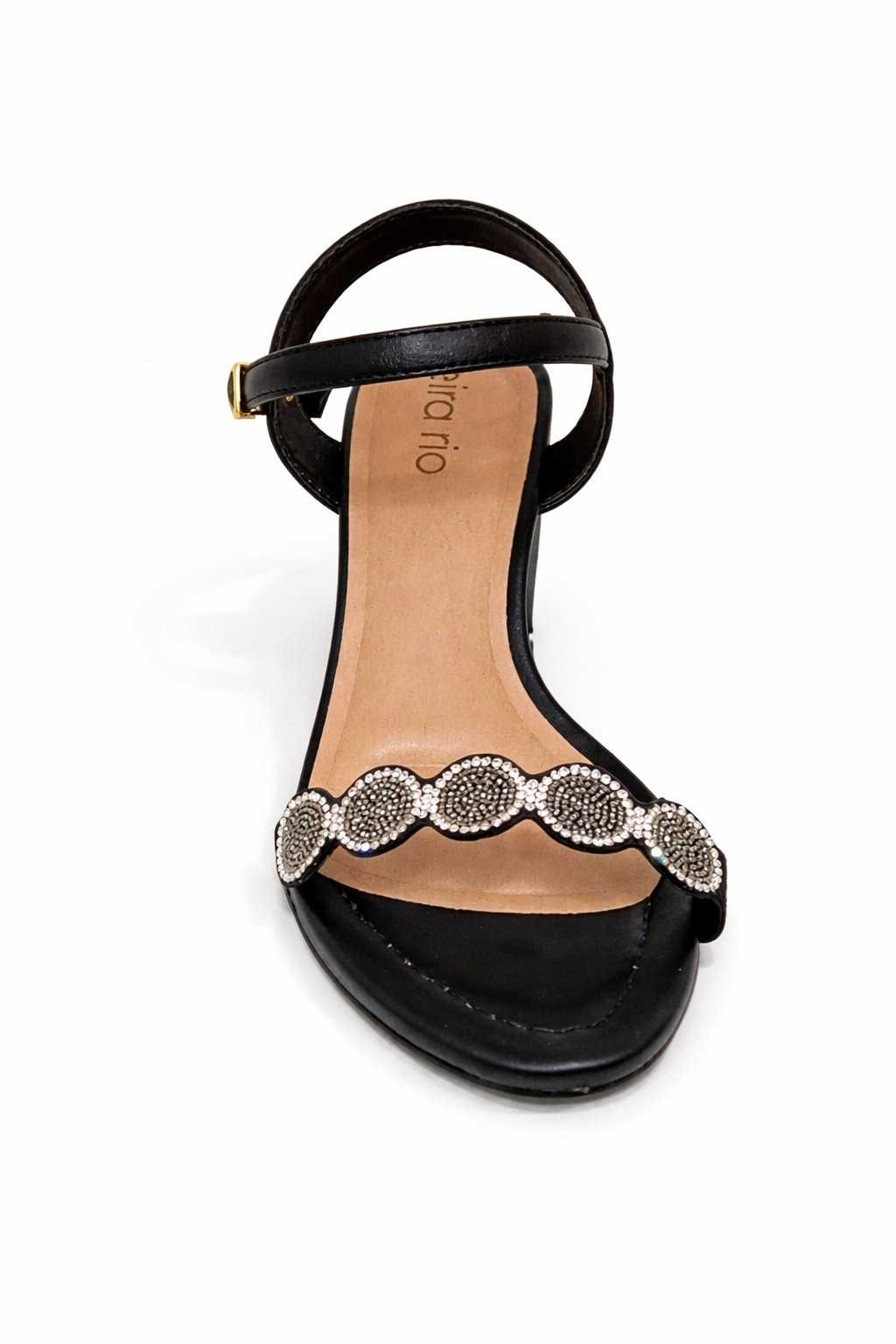 Sandalia Beira Rio Salto Bloco Preto Cristais Confortavel  Preto 3