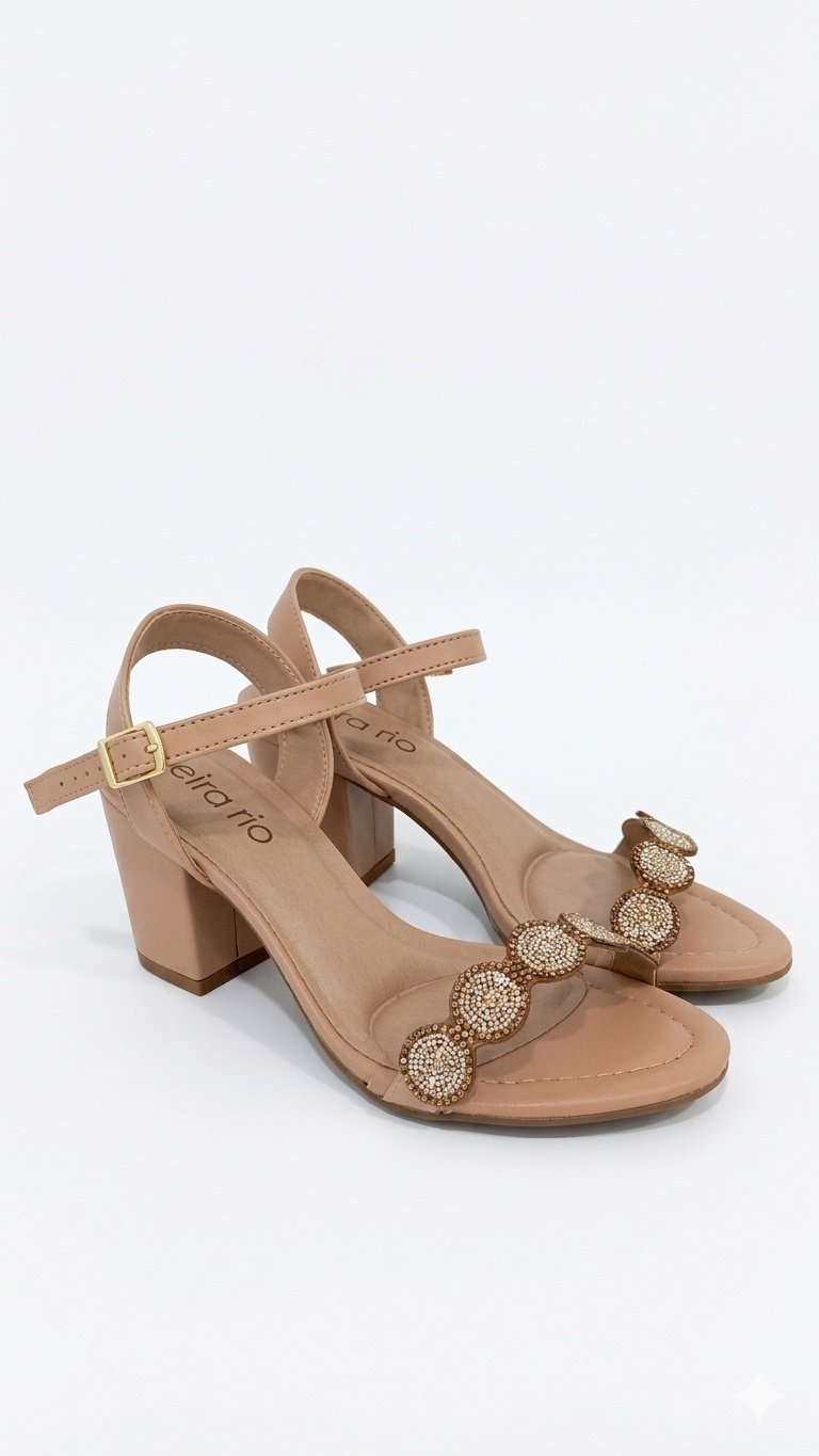 Sandalia Beira Rio Feminina Salto Bloco Nude Elegante Bege 2