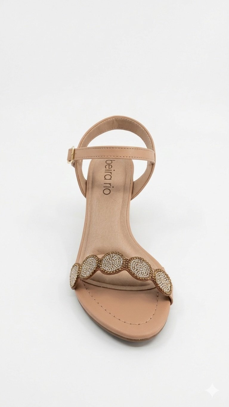 Sandalia Beira Rio Feminina Salto Bloco Nude Elegante Bege 3