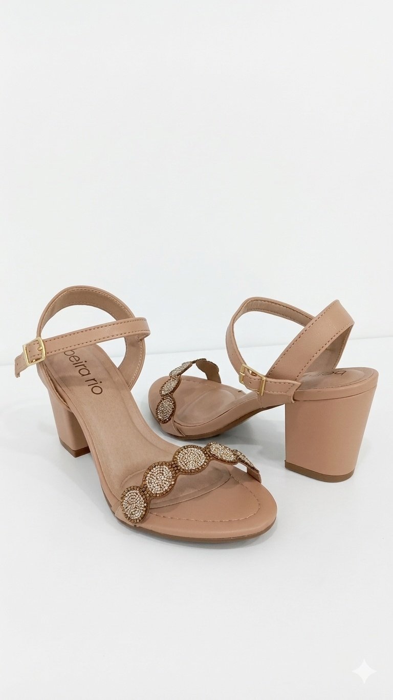 Sandalia Beira Rio Feminina Salto Bloco Nude Elegante Bege 4