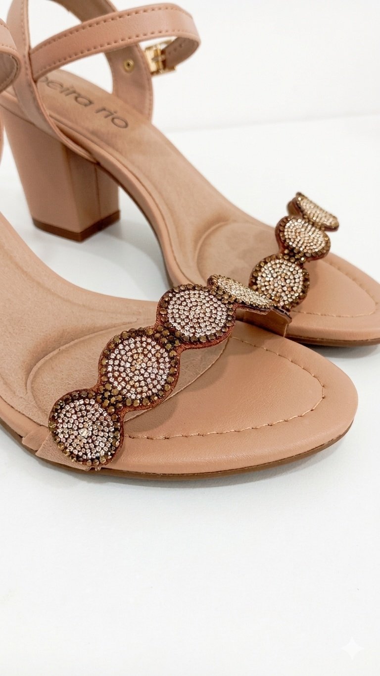 Sandalia Beira Rio Feminina Salto Bloco Nude Elegante Bege 6