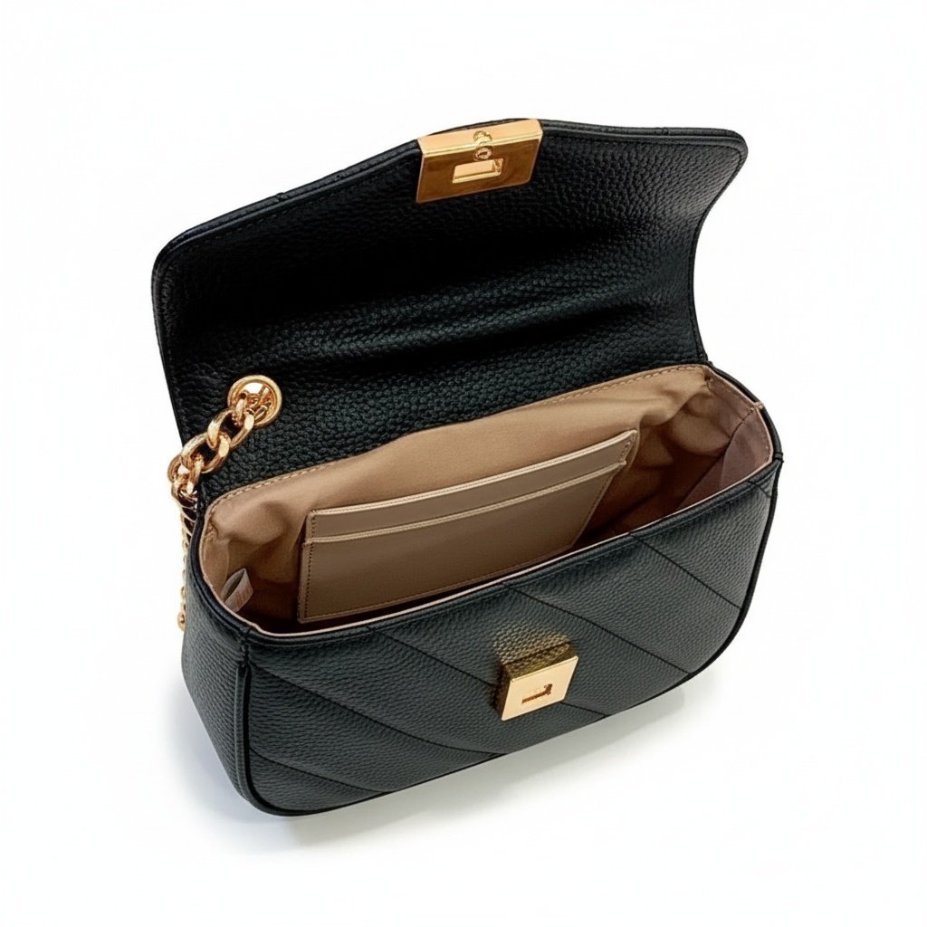Bolsa Beira Rio Transversal Preta Detalhe Corrente Feminina Casual Preto 3