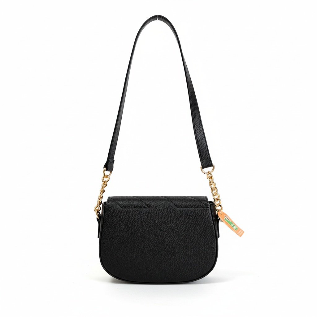 Bolsa Beira Rio Transversal Preta Detalhe Corrente Feminina Casual Preto 4
