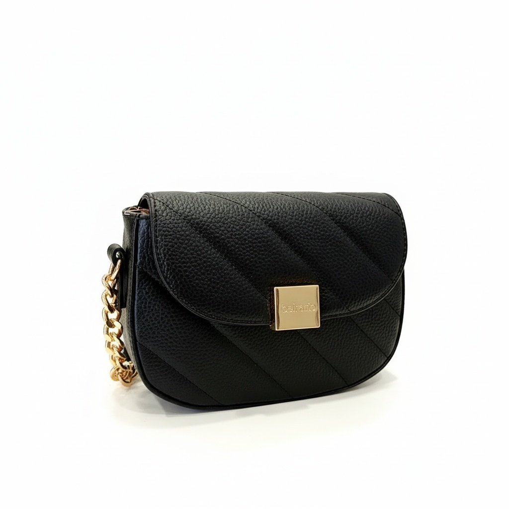 Bolsa Beira Rio Transversal Preta Detalhe Corrente Feminina Casual Preto 6