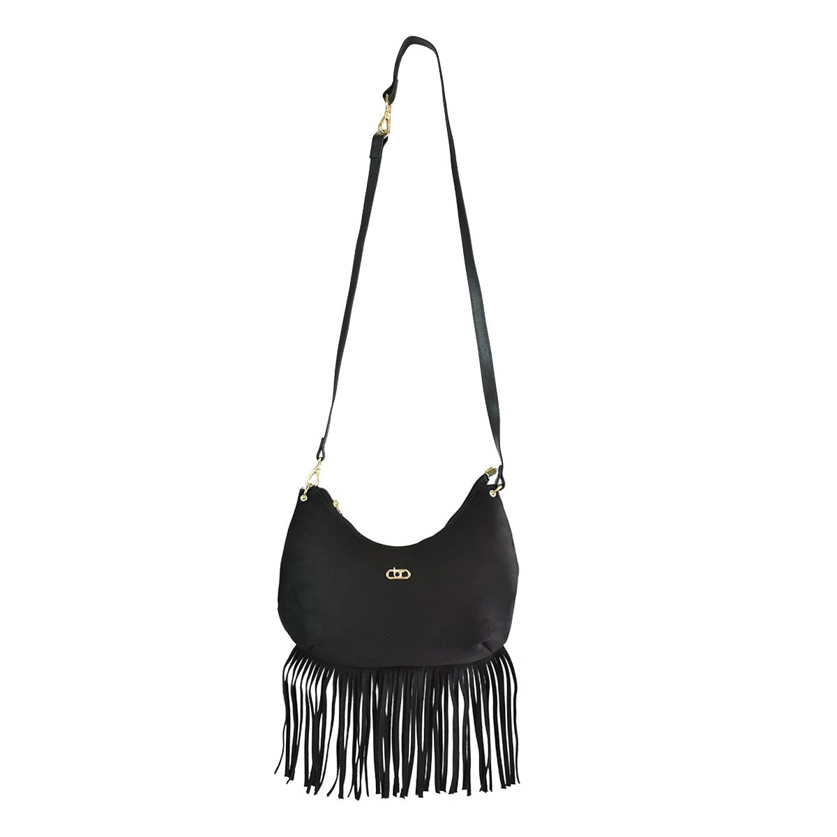 Bolsa Beira Rio Preta Franjas Feminina Design Sofisticado  Preto 2