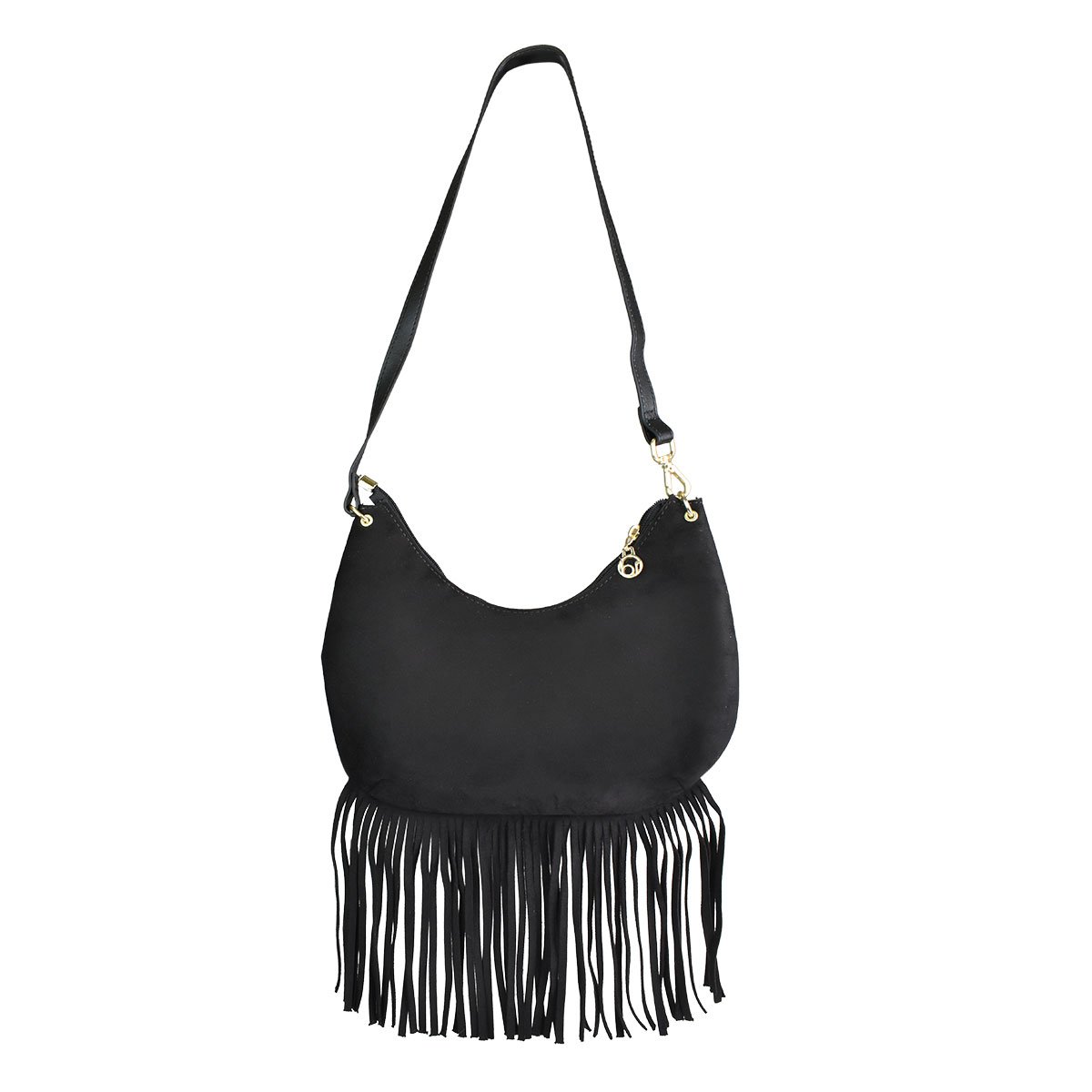Bolsa Beira Rio Preta Franjas Feminina Design Sofisticado  Preto 3