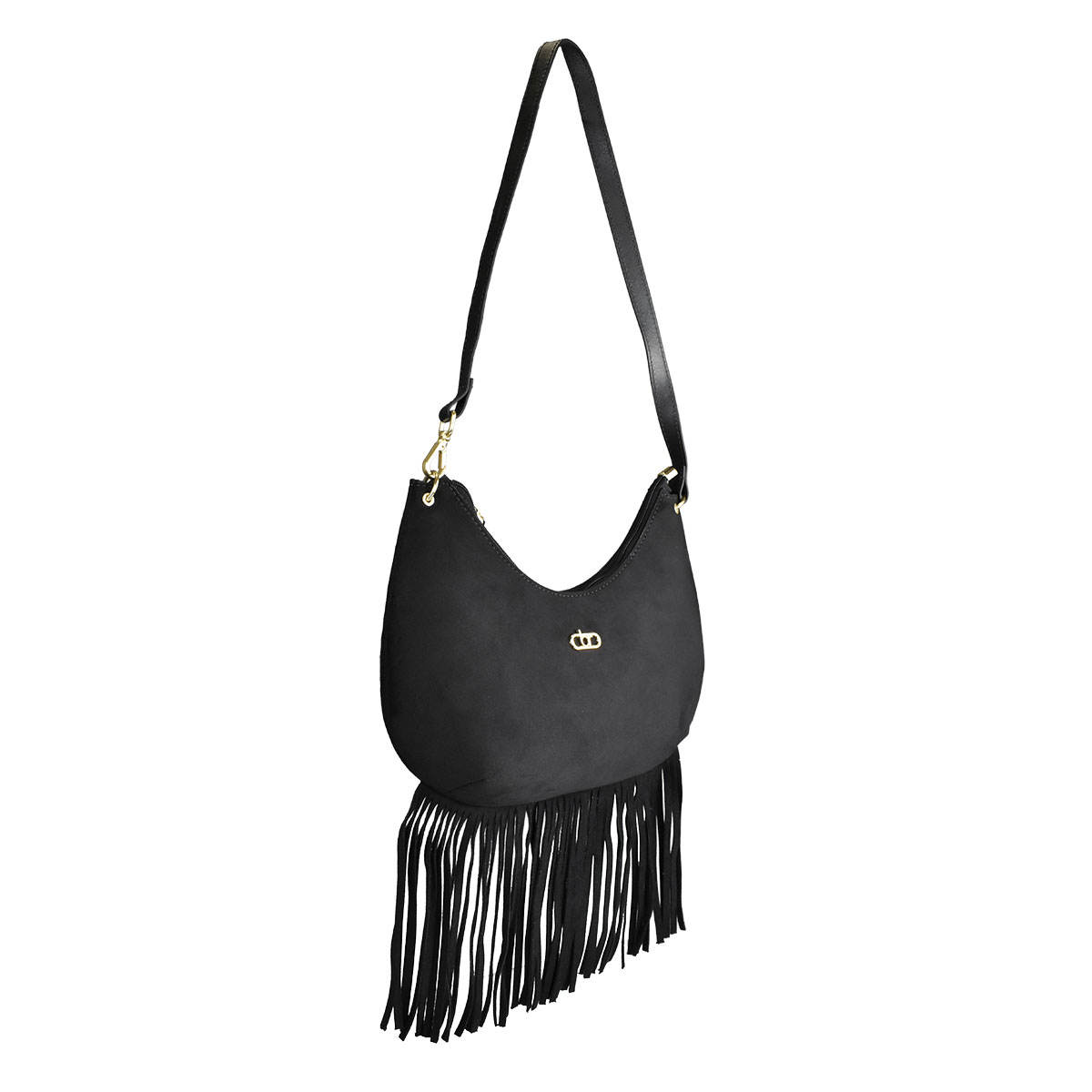 Bolsa Beira Rio Preta Franjas Feminina Design Sofisticado  Preto 6