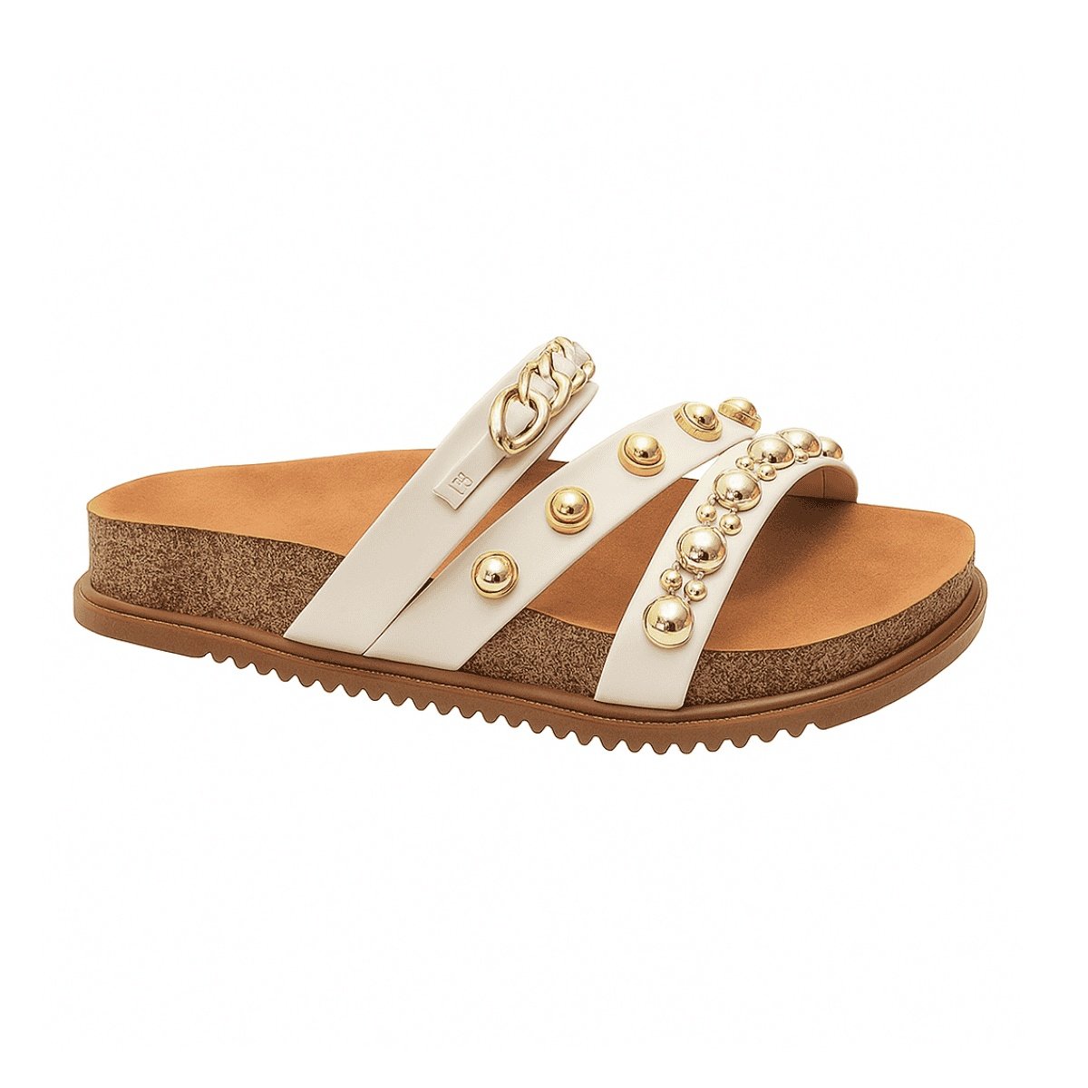 Tamanco Beira Rio Feminino Branco Detalhes Dourado Versatil 