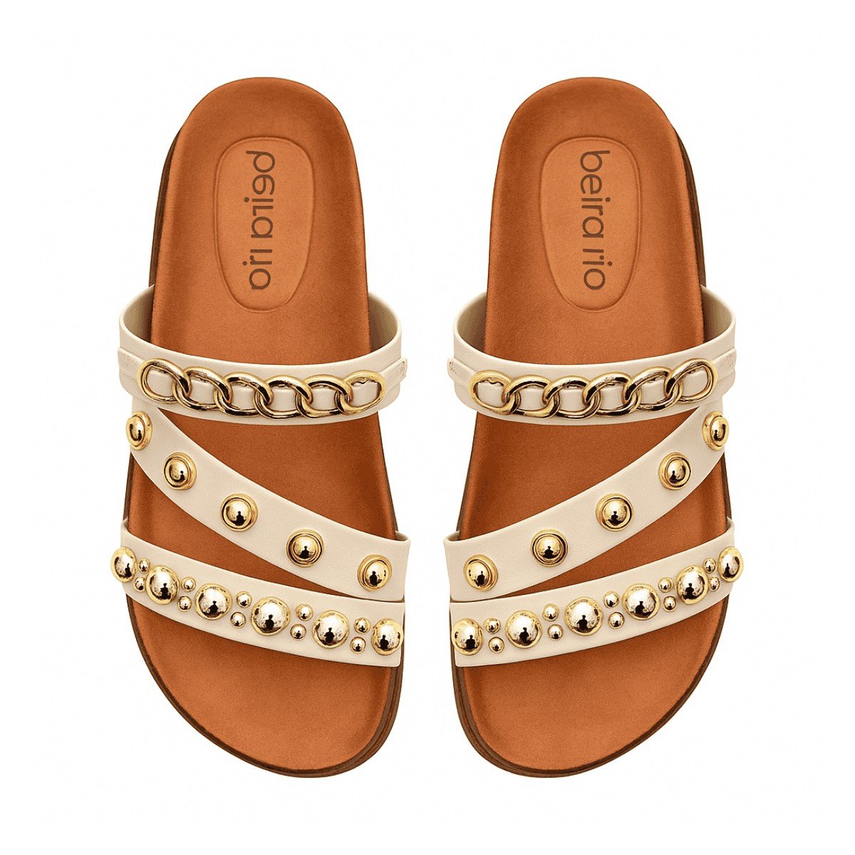 Tamanco Beira Rio Feminino Branco Detalhes Dourado Versatil Branco 2