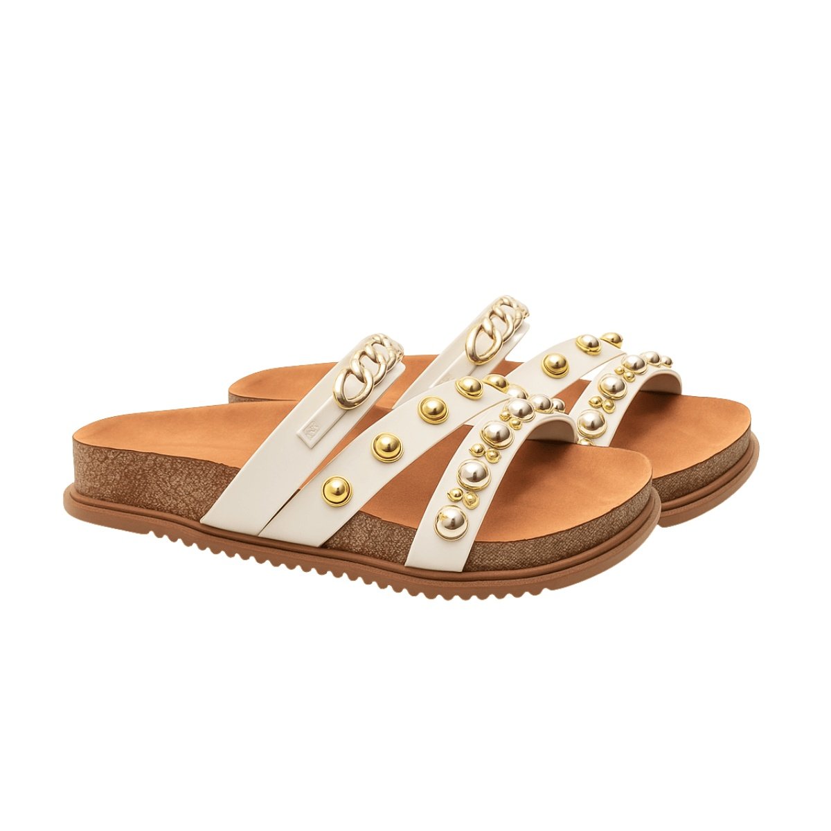 Tamanco Beira Rio Feminino Branco Detalhes Dourado Versatil Branco 3