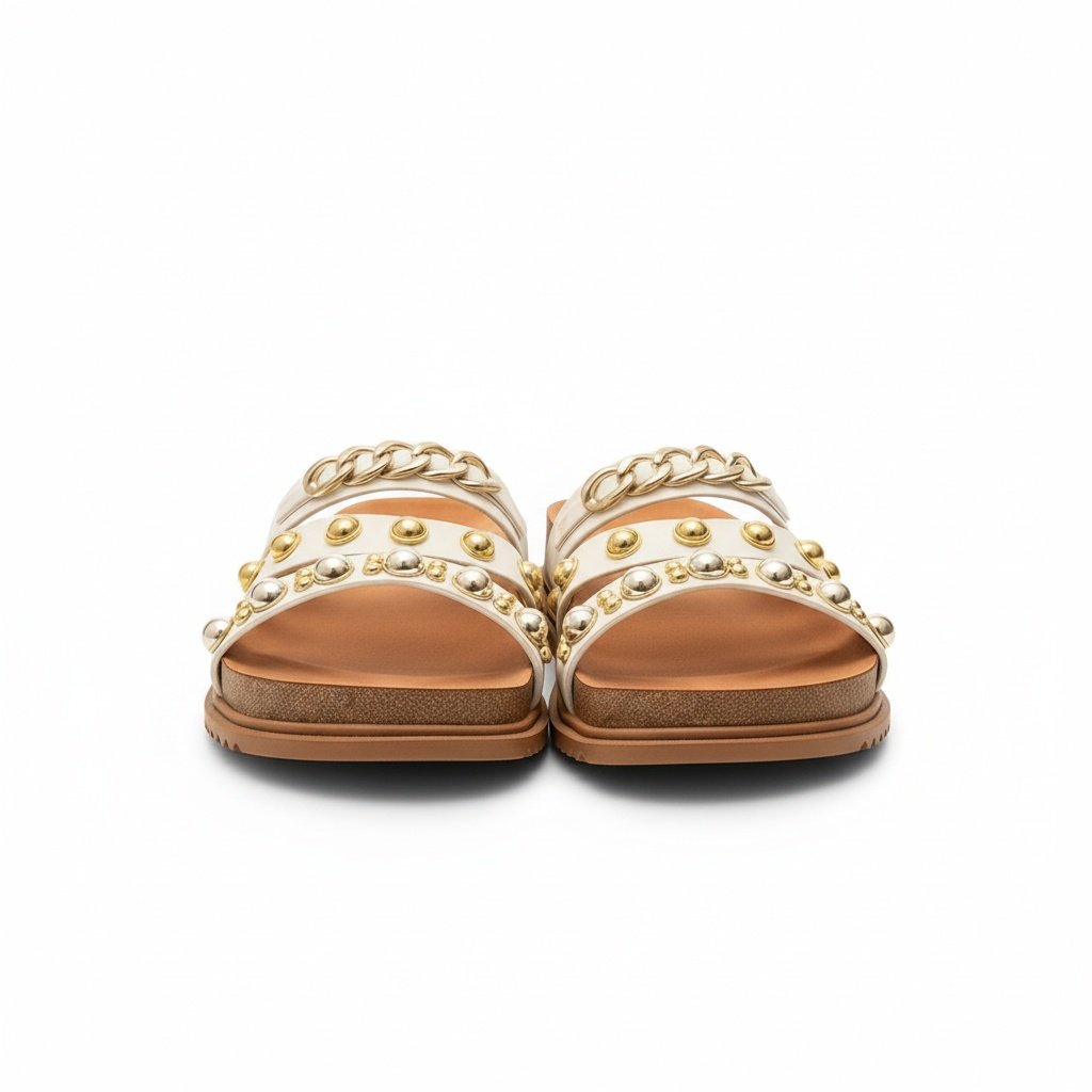 Tamanco Beira Rio Feminino Branco Detalhes Dourado Versatil Branco 6