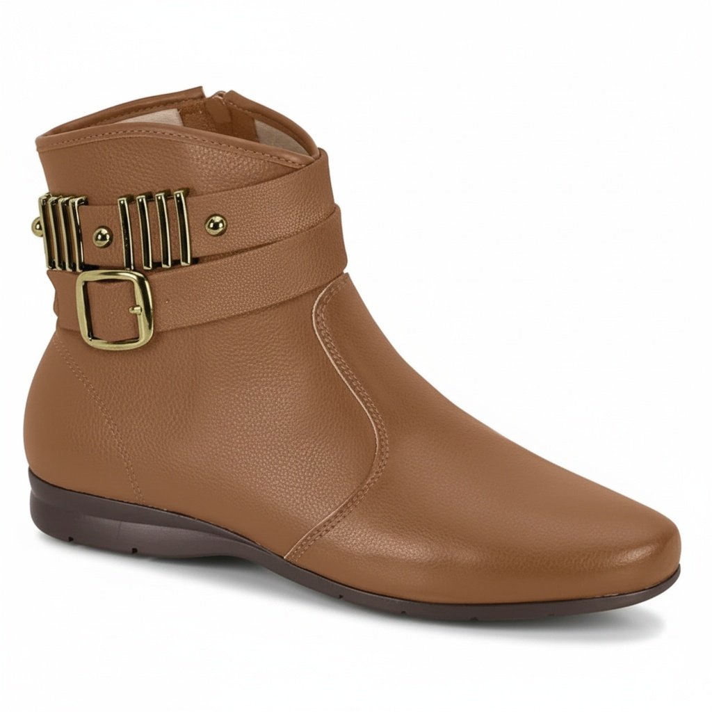 Bota Beira Rio Caramelo Feminina Cano Curto Ziper Lateral