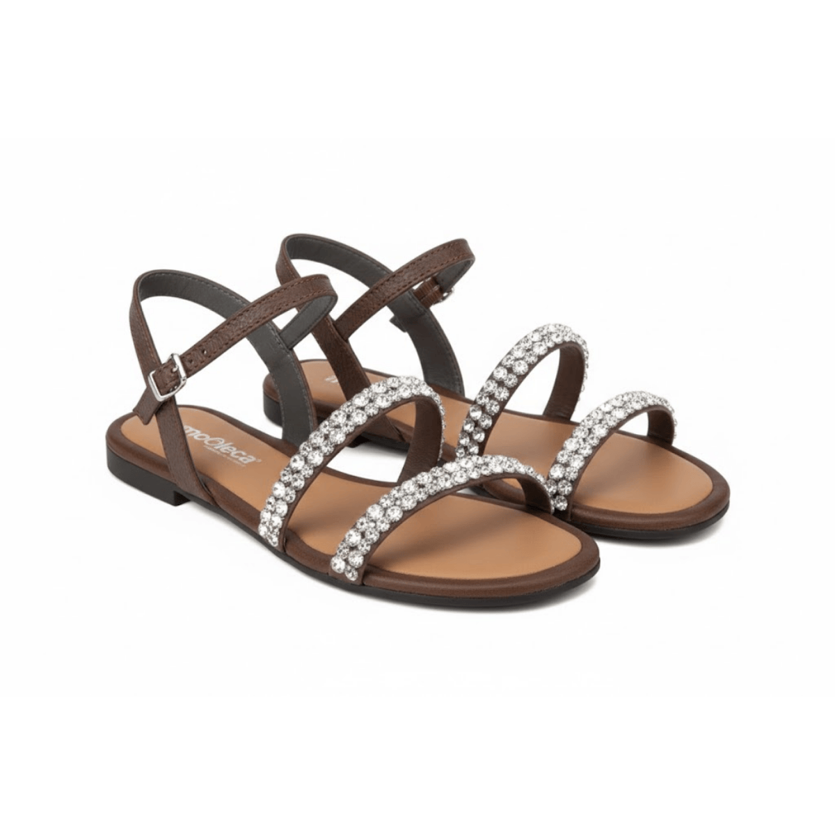 Sandalia Moleca Chocolate Cristal Feminina Versatil Marrom 2