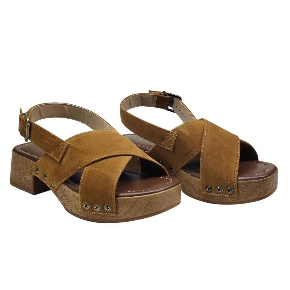 Sandalia Beira Rio Salto Bloco Camurca Caramelo Casual Marrom 2