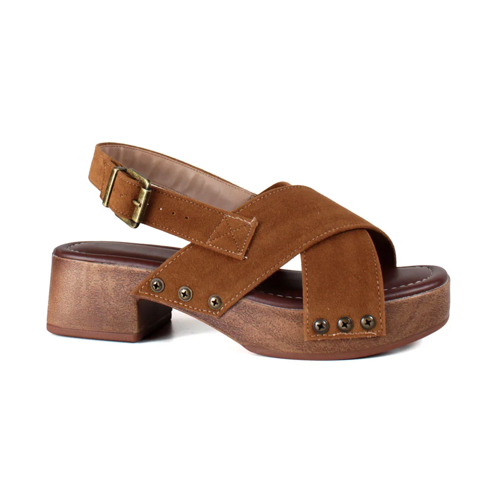 Sandalia Beira Rio Salto Bloco Camurca Caramelo Casual Marrom 3