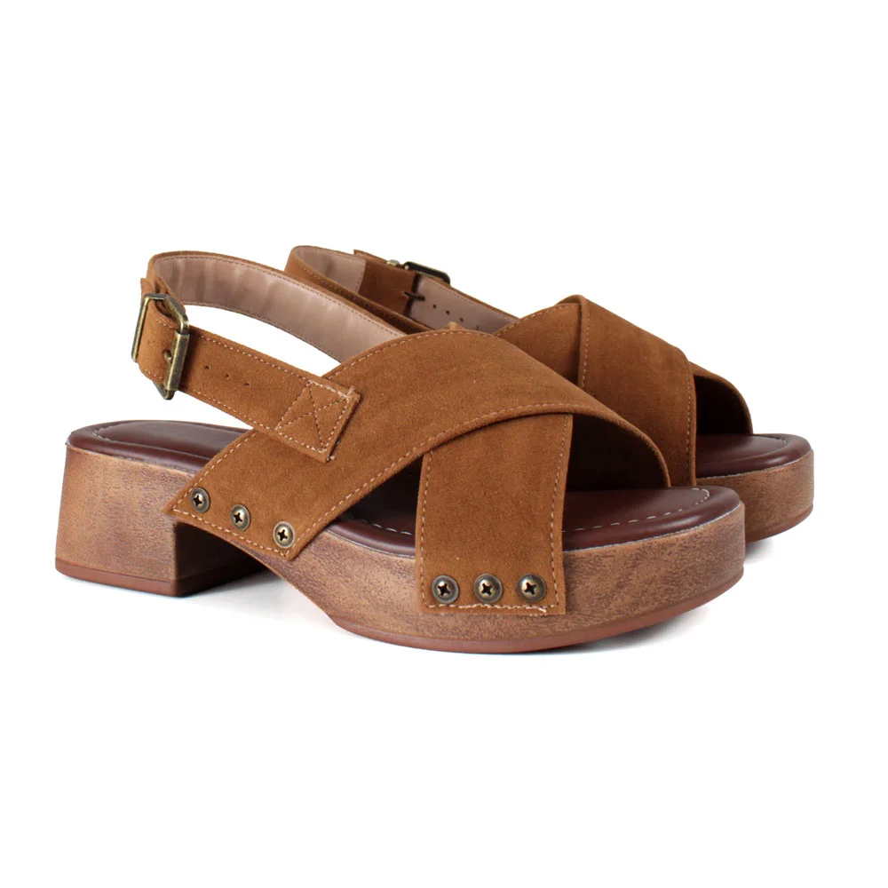 Sandalia Beira Rio Salto Bloco Camurca Caramelo Casual Marrom 4