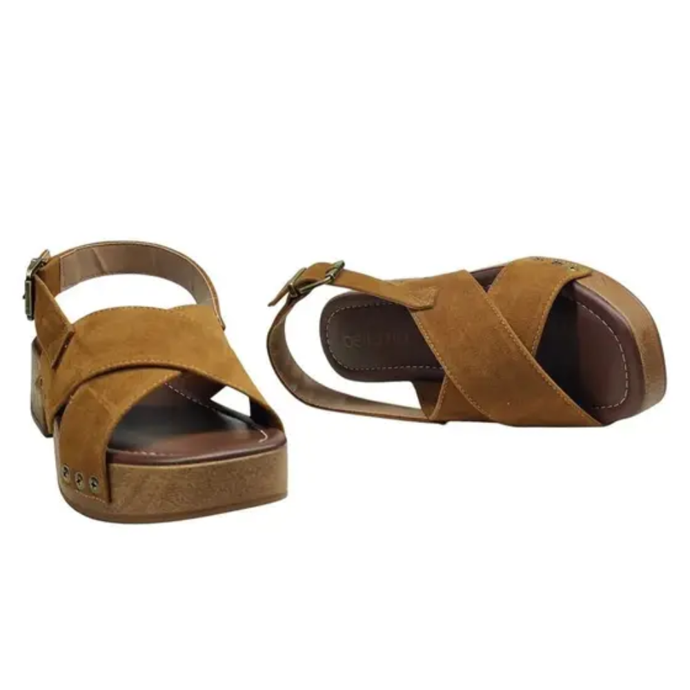 Sandalia Beira Rio Salto Bloco Camurca Caramelo Casual Marrom 5