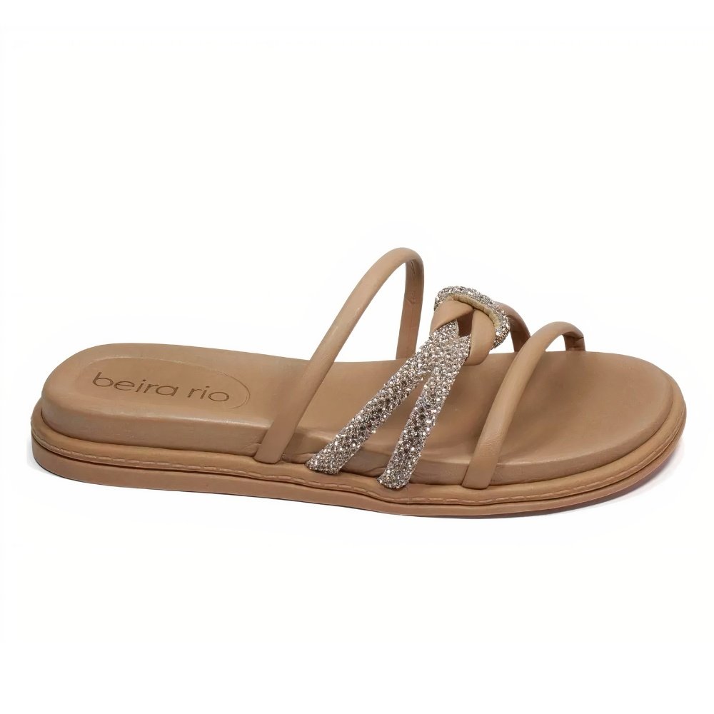 Tamanco Beira Rio Feminino Nude Brilho Casual Marrom 2