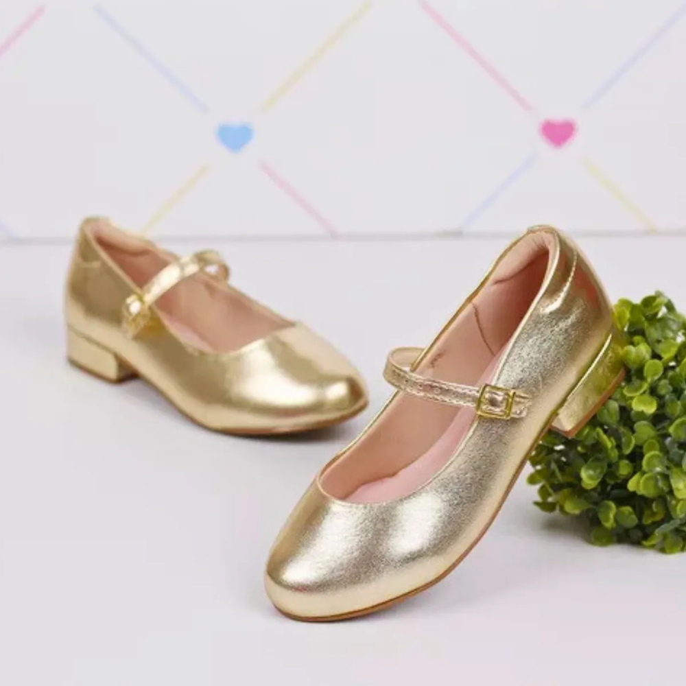 Sapatilha Molekinha Infantil Salto Dourada Fivela Ajustavel Dourado 2