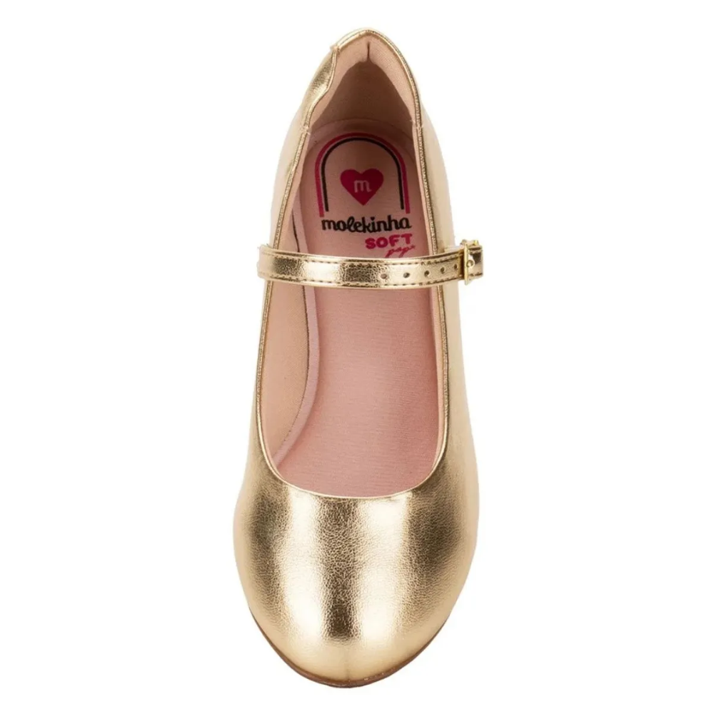 Sapatilha Molekinha Infantil Salto Dourada Fivela Ajustavel Dourado 4