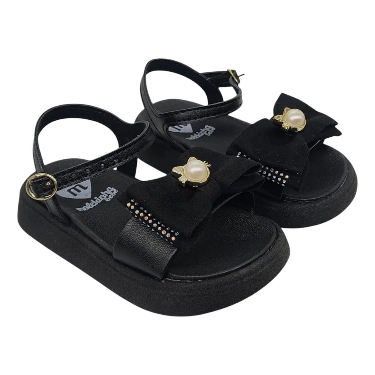 Sandalia Molekinha Meninas Preta Ultraleve Fivela Ajustavel Preto 5