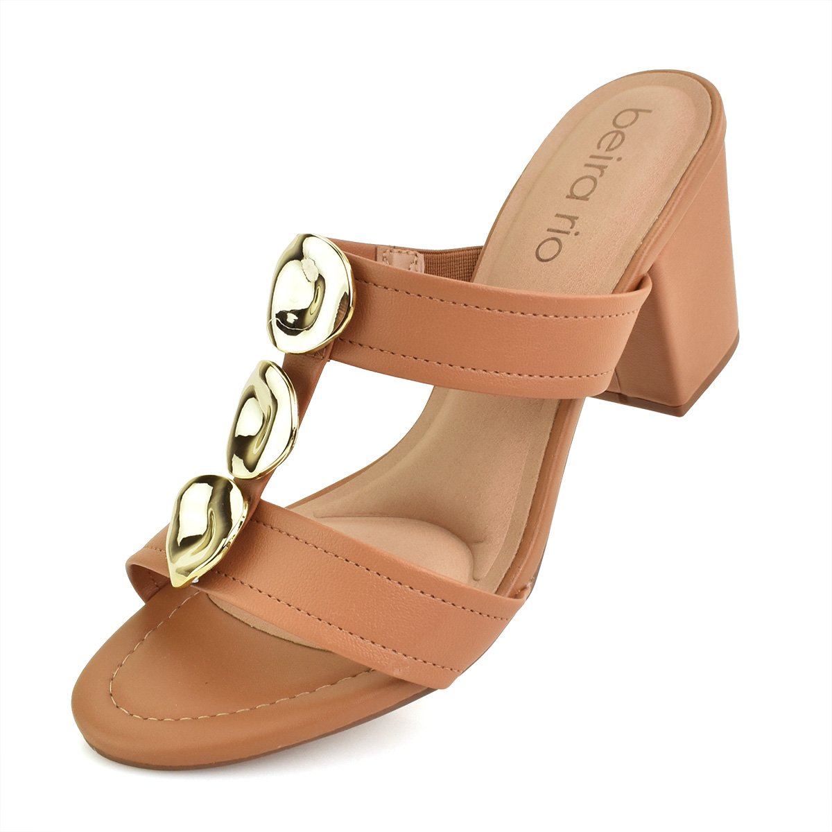 Tamanco Beira Rio Feminino Camel Salto Medio Moderno Bege 6