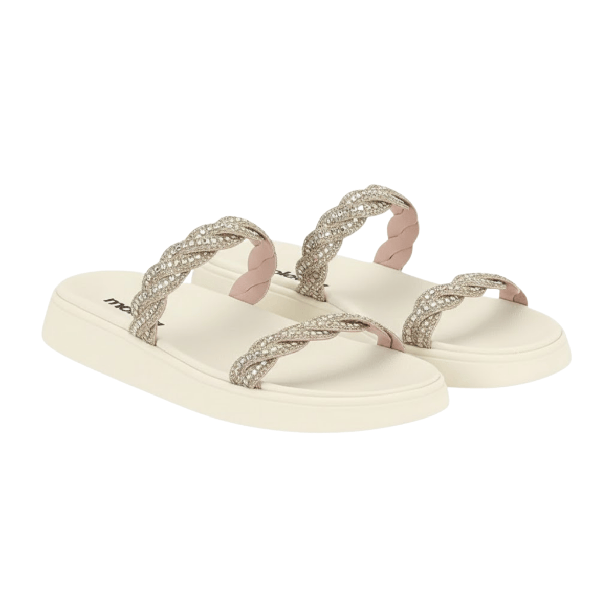 Tamanco Moleca Feminino Dourado Aurora Boreal Tiras Pedraria Branco 2