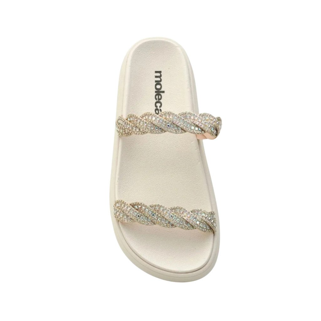 Tamanco Moleca Feminino Dourado Aurora Boreal Tiras Pedraria Branco 4