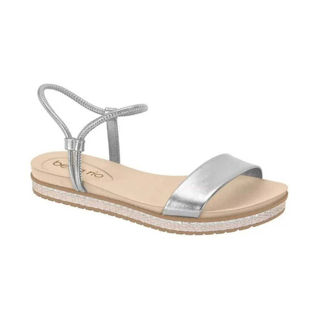 Sandalia Feminina Beira Rio Casual Elastico Prata 