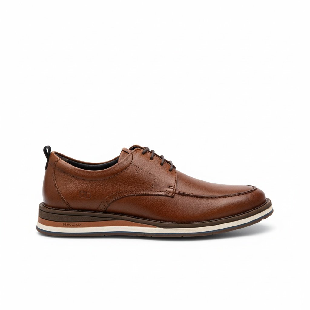 Democrata Sapato Masculino Conhaque Anatomico Casual Marrom 3