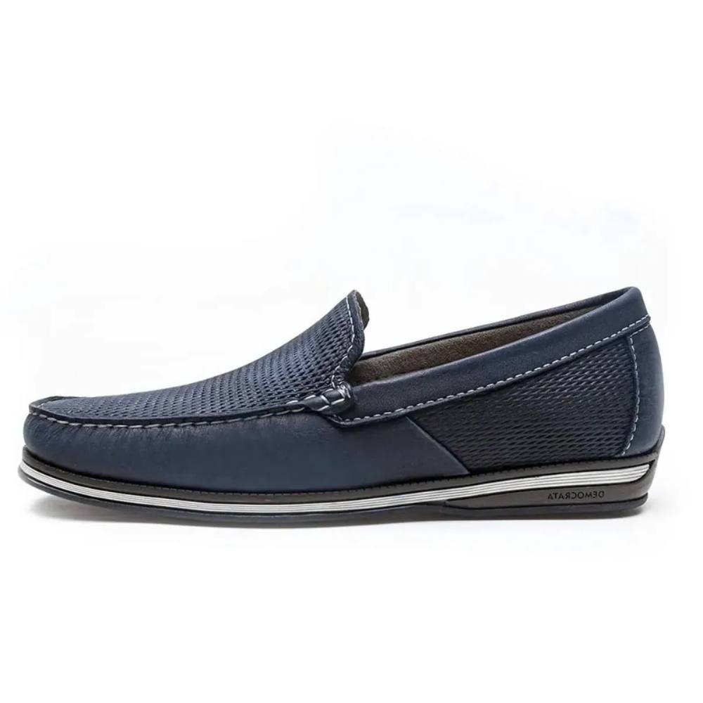 Mocassim Masculino Democrata Couro Marinho Anatomico Azul 2
