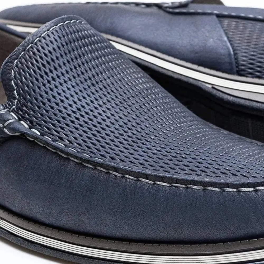 Mocassim Masculino Democrata Couro Marinho Anatomico Azul 3