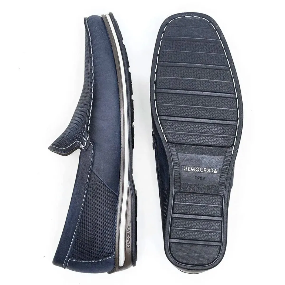 Mocassim Masculino Democrata Couro Marinho Anatomico Azul 4