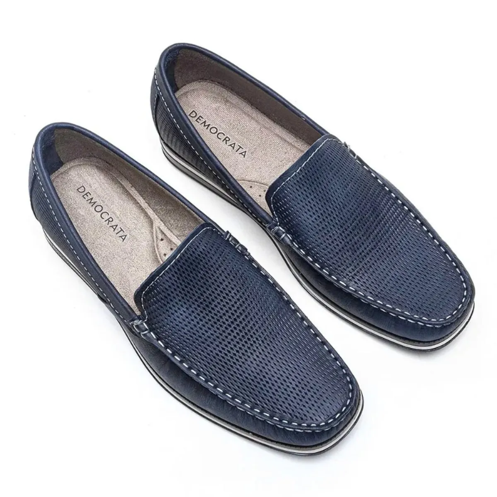 Mocassim Masculino Democrata Couro Marinho Anatomico Azul 5
