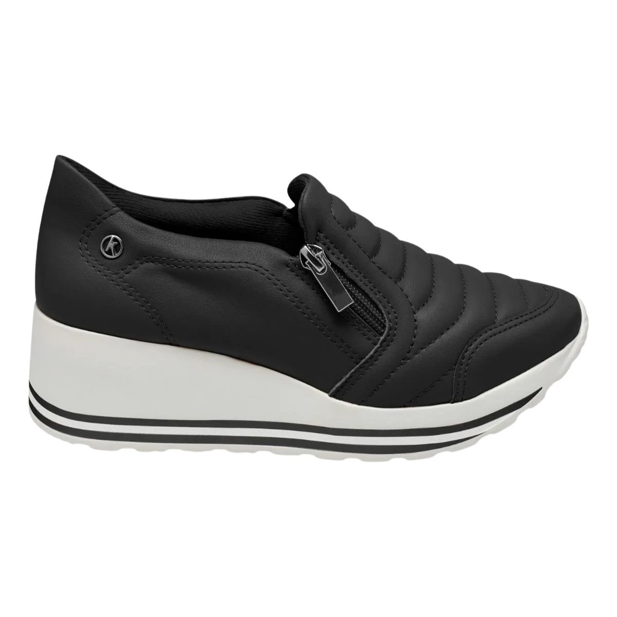 Kolosh Tenis Preto Branco Feminino Solado Alto Calce Facil Preto 2