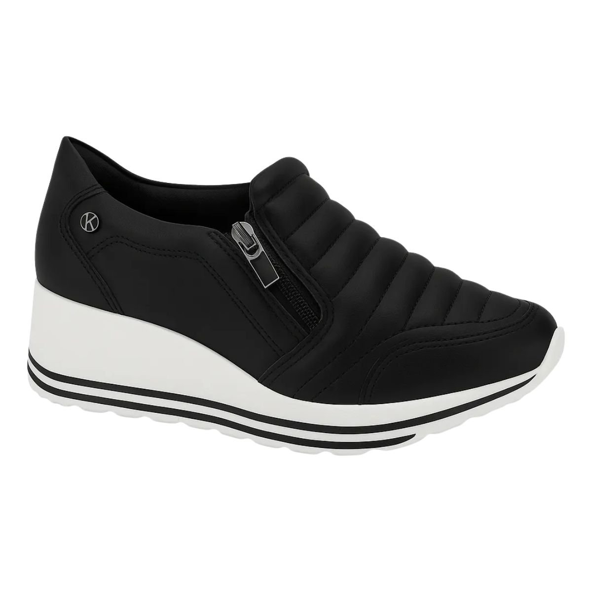 Kolosh Tenis Preto Branco Feminino Solado Alto Calce Facil Preto 4