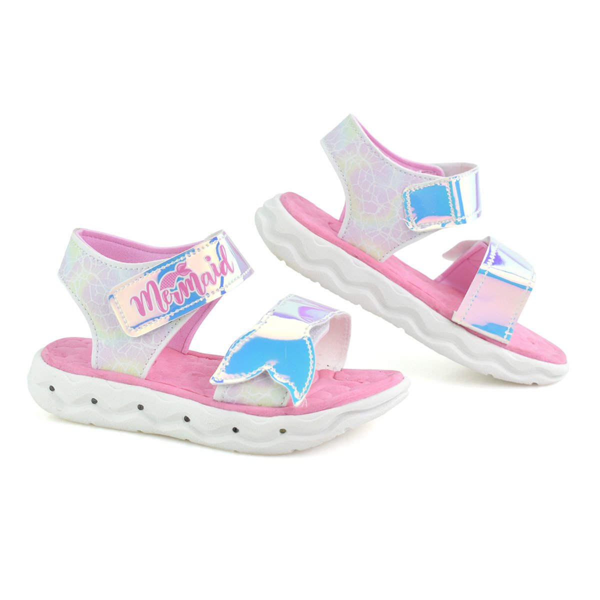 Sandalia Papete Mini Pe Meninas Rosa Luz De Led Velcro Prata 2