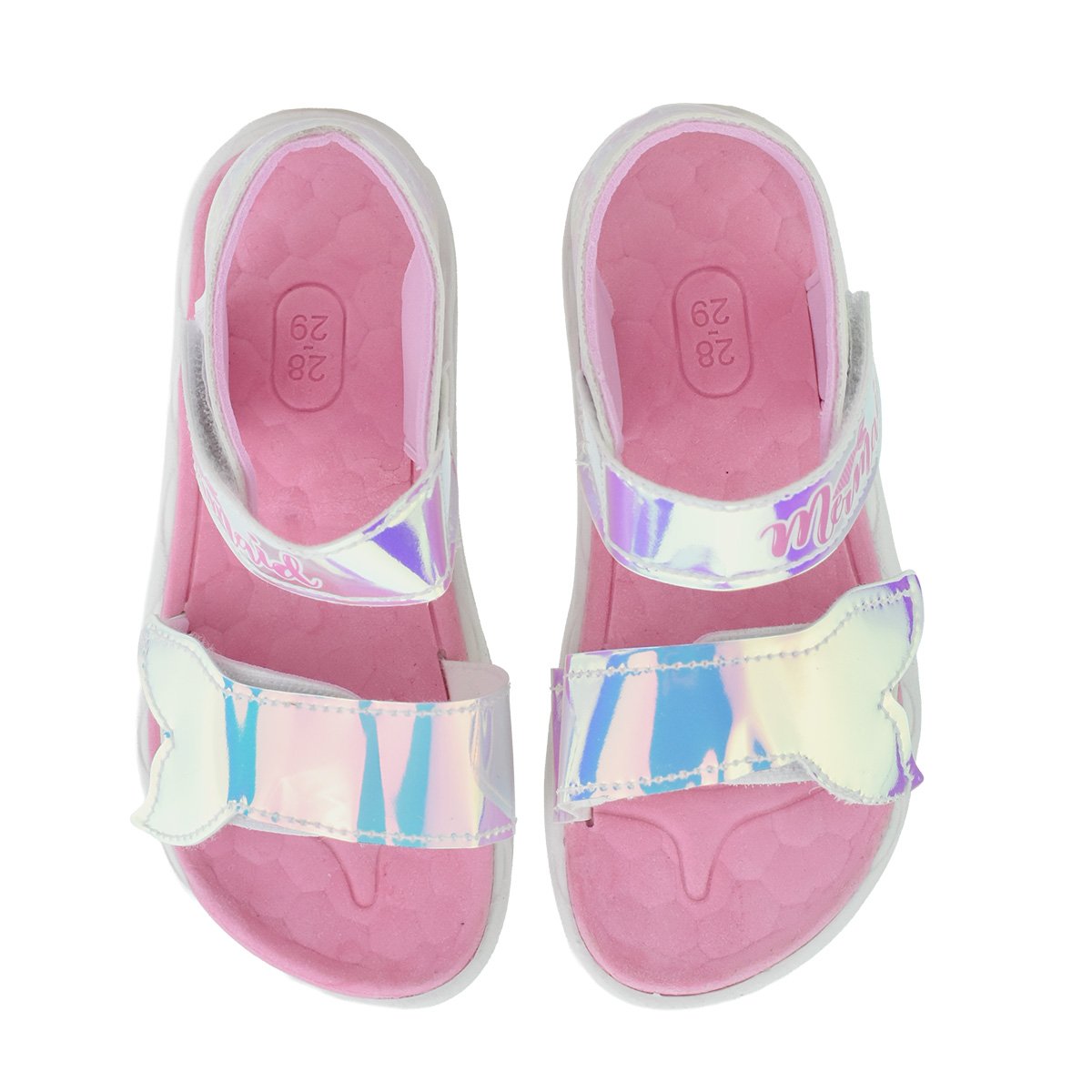 Sandalia Papete Mini Pe Meninas Rosa Luz De Led Velcro Prata 3