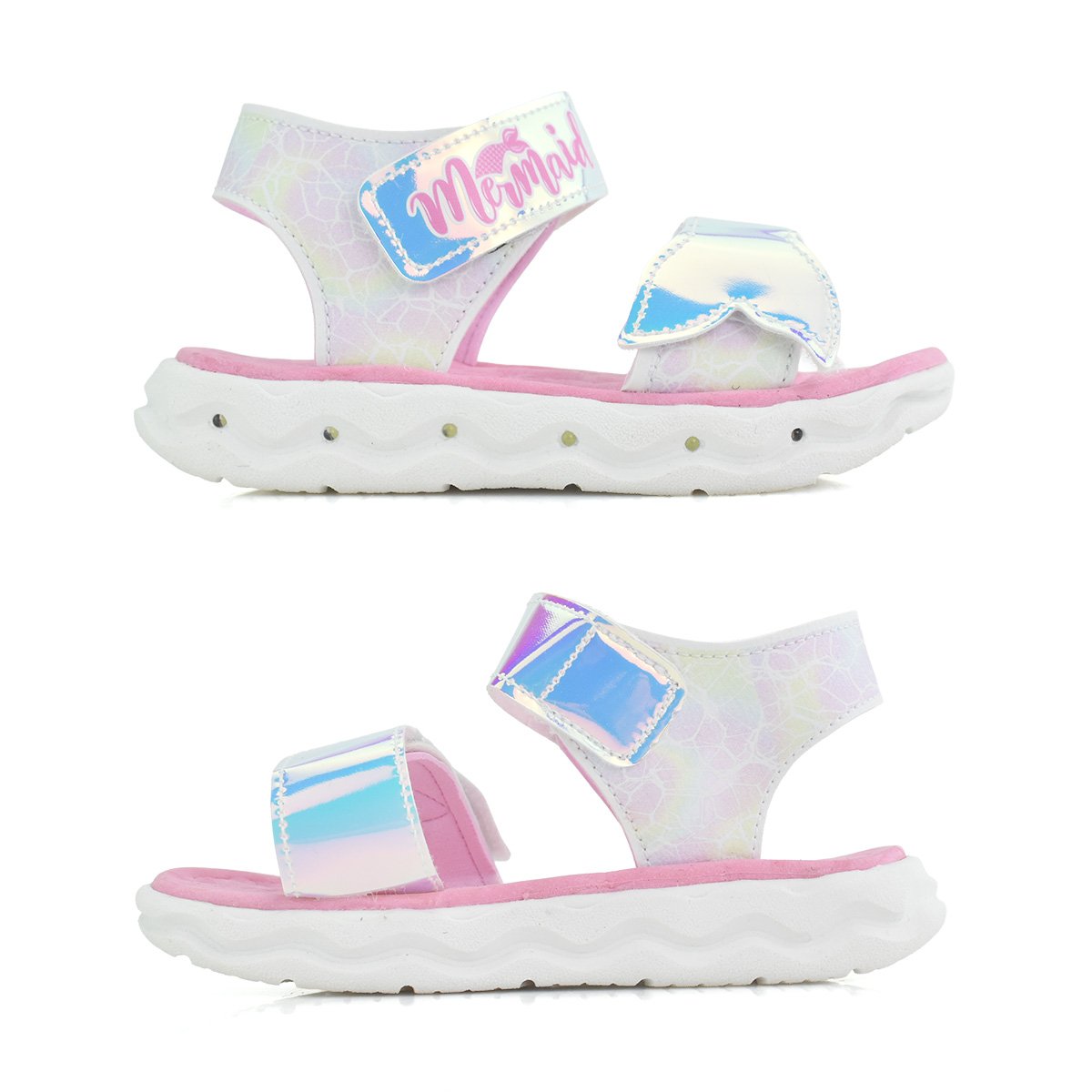 Sandalia Papete Mini Pe Meninas Rosa Luz De Led Velcro Prata 4