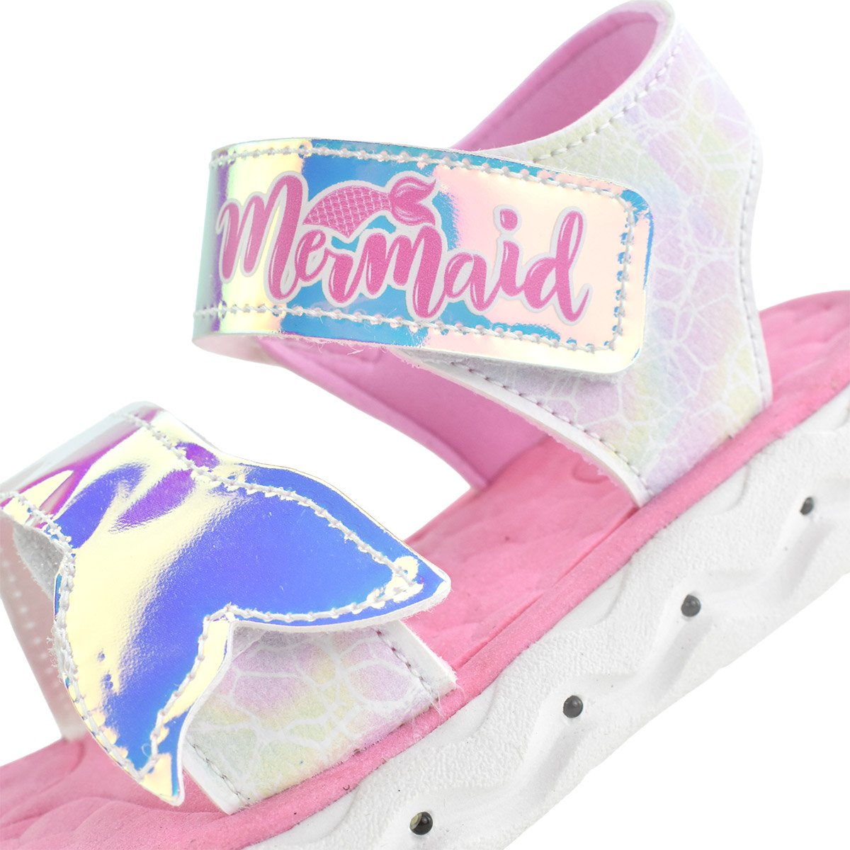 Sandalia Papete Mini Pe Meninas Rosa Luz De Led Velcro Prata 5