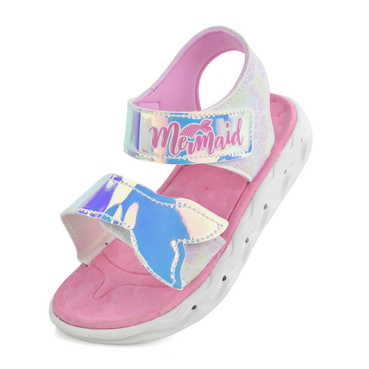 Sandalia Papete Mini Pe Meninas Rosa Luz De Led Velcro Prata 6