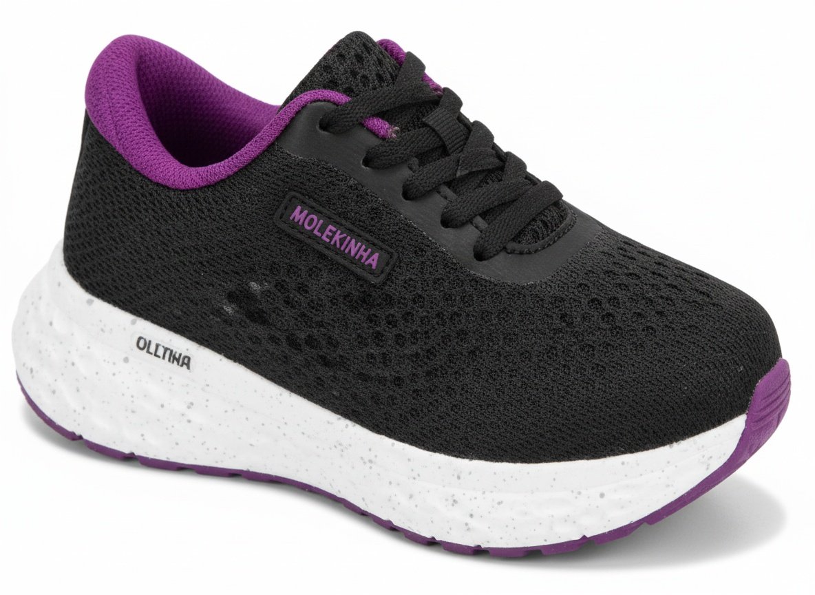 Tenis Molekinha Preto Esportivo Meninas Antiderrapante