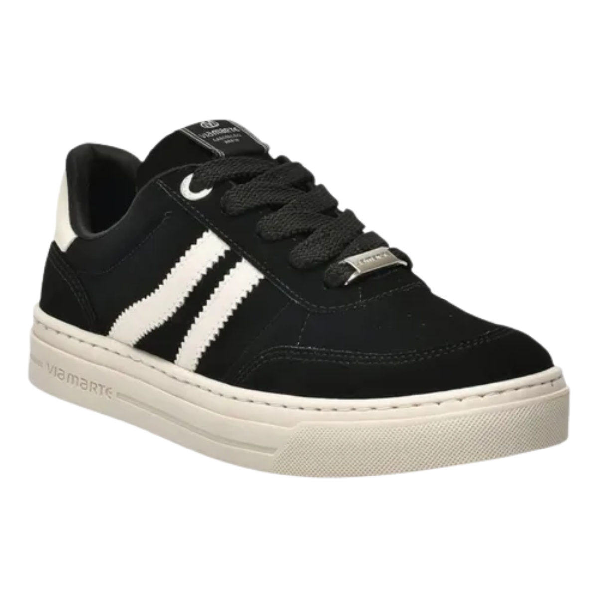 Via Marte Tenis Nobuk Preto Marfim Feminino Confortavel