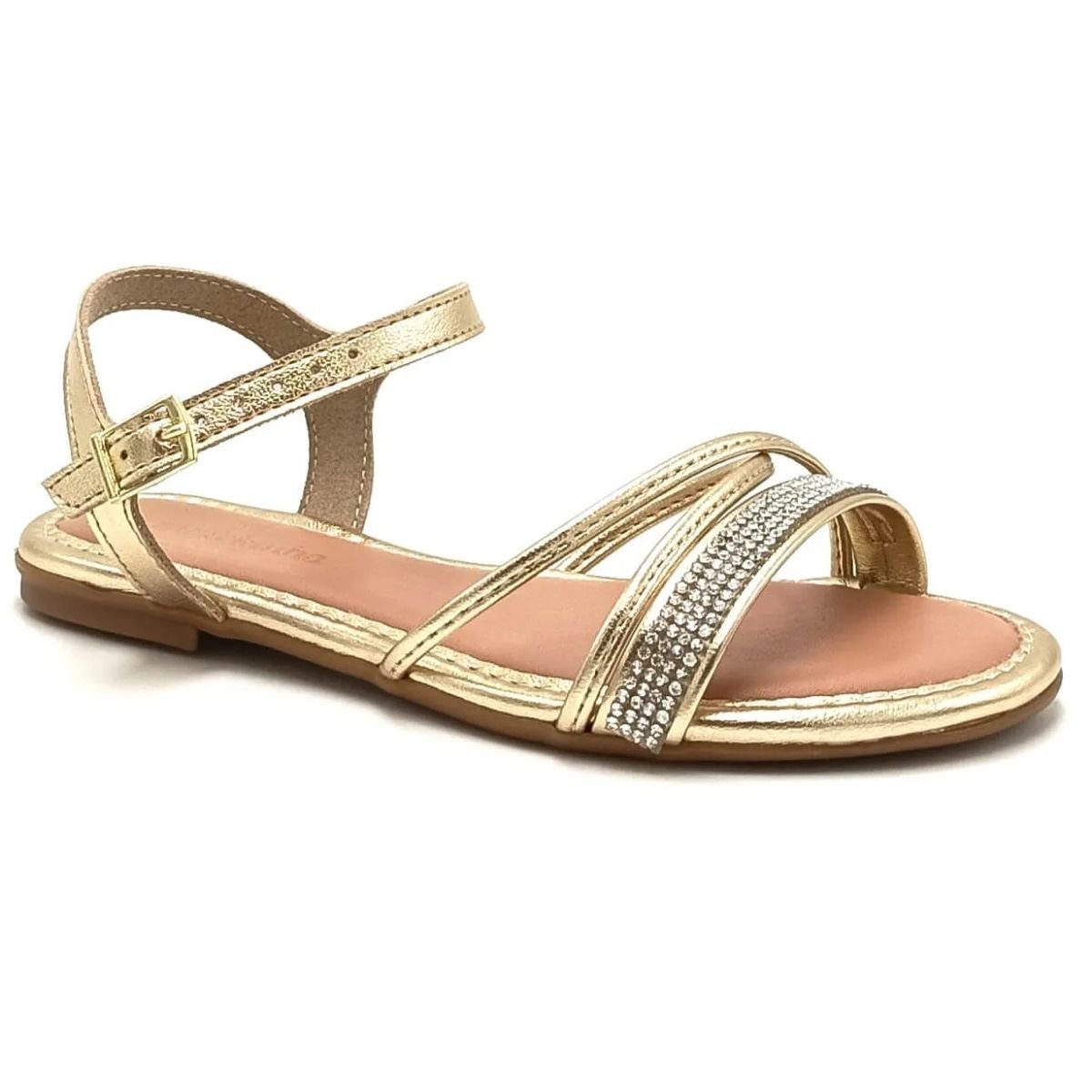 Sandalia Molekinha Rasteira Pedraria Meninas Dourado 